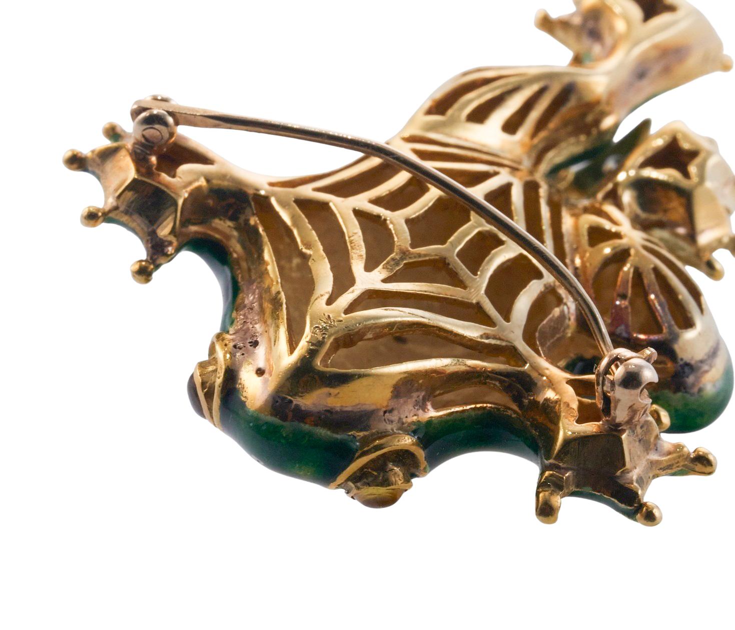 Enamel Fancy Diamond Gold Frog Brooch Pin For Sale 3