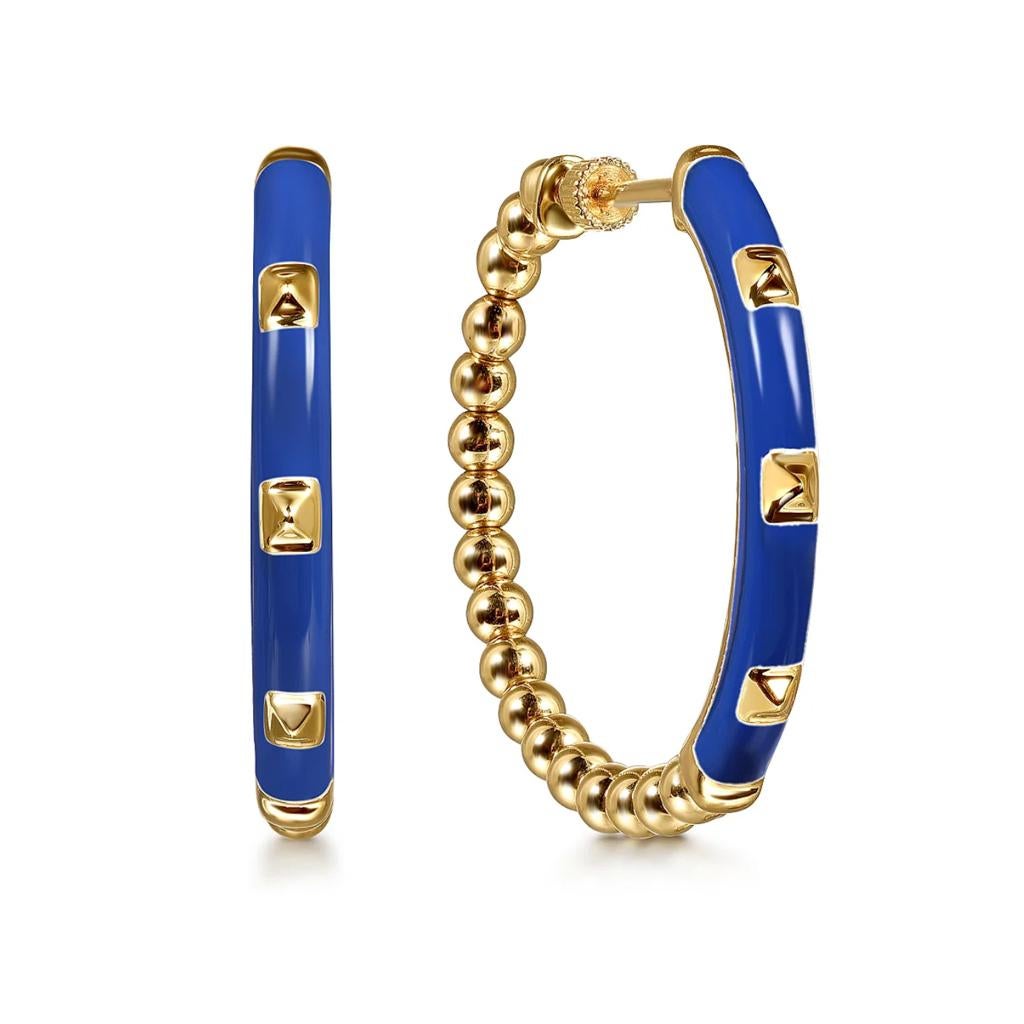 Enamel Flex Hoops in 8 Colors 14K Yellow Gold Thread Screw EG15177E9 For Sale 6