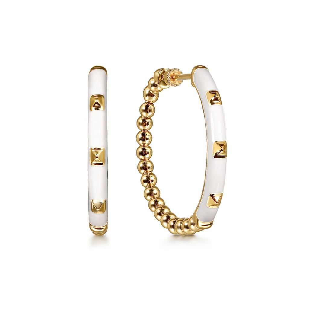 Contemporary Enamel Flex Hoops in 8 Colors 14K Yellow Gold Thread Screw EG15177E9 For Sale
