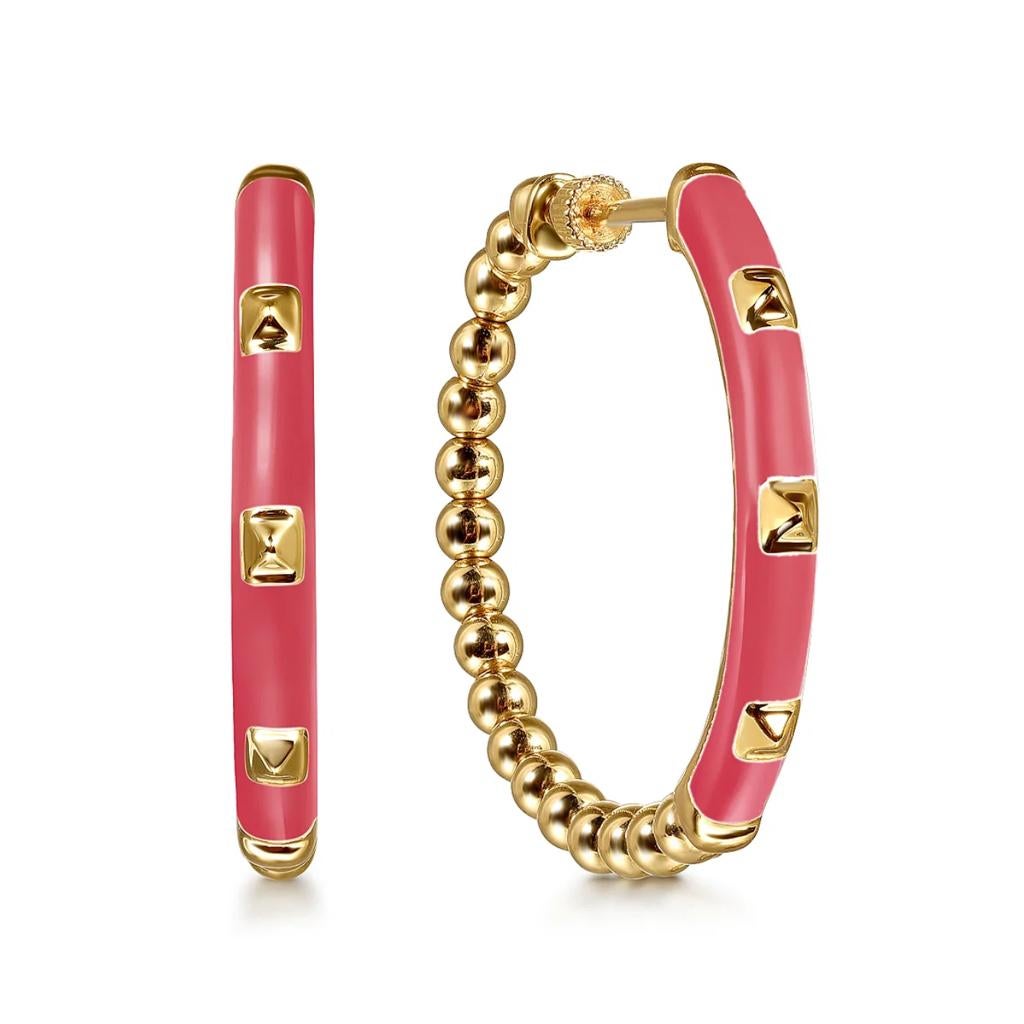 Enamel Flex Hoops in 8 Colors 14K Yellow Gold Thread Screw EG15177E9 For Sale 1