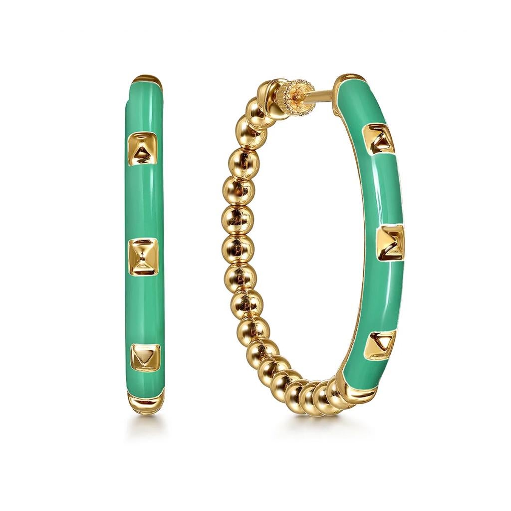 Enamel Flex Hoops in 8 Colors 14K Yellow Gold Thread Screw EG15177E9 For Sale 2