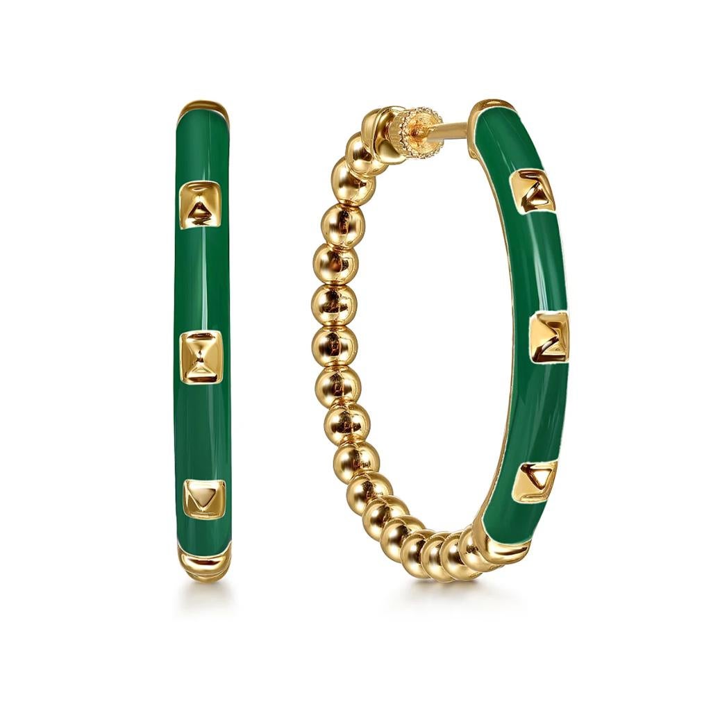 Enamel Flex Hoops in 8 Colors 14K Yellow Gold Thread Screw EG15177E9 For Sale 3