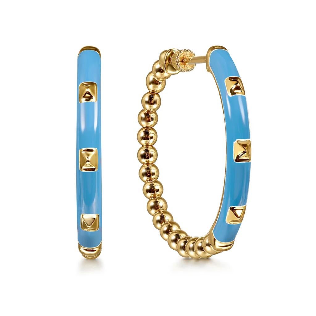 Enamel Flex Hoops in 8 Colors 14K Yellow Gold Thread Screw EG15177E9 For Sale 4