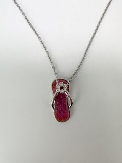 Enamel flipflop diamond pendant SS 25 unique pendant necklace summer