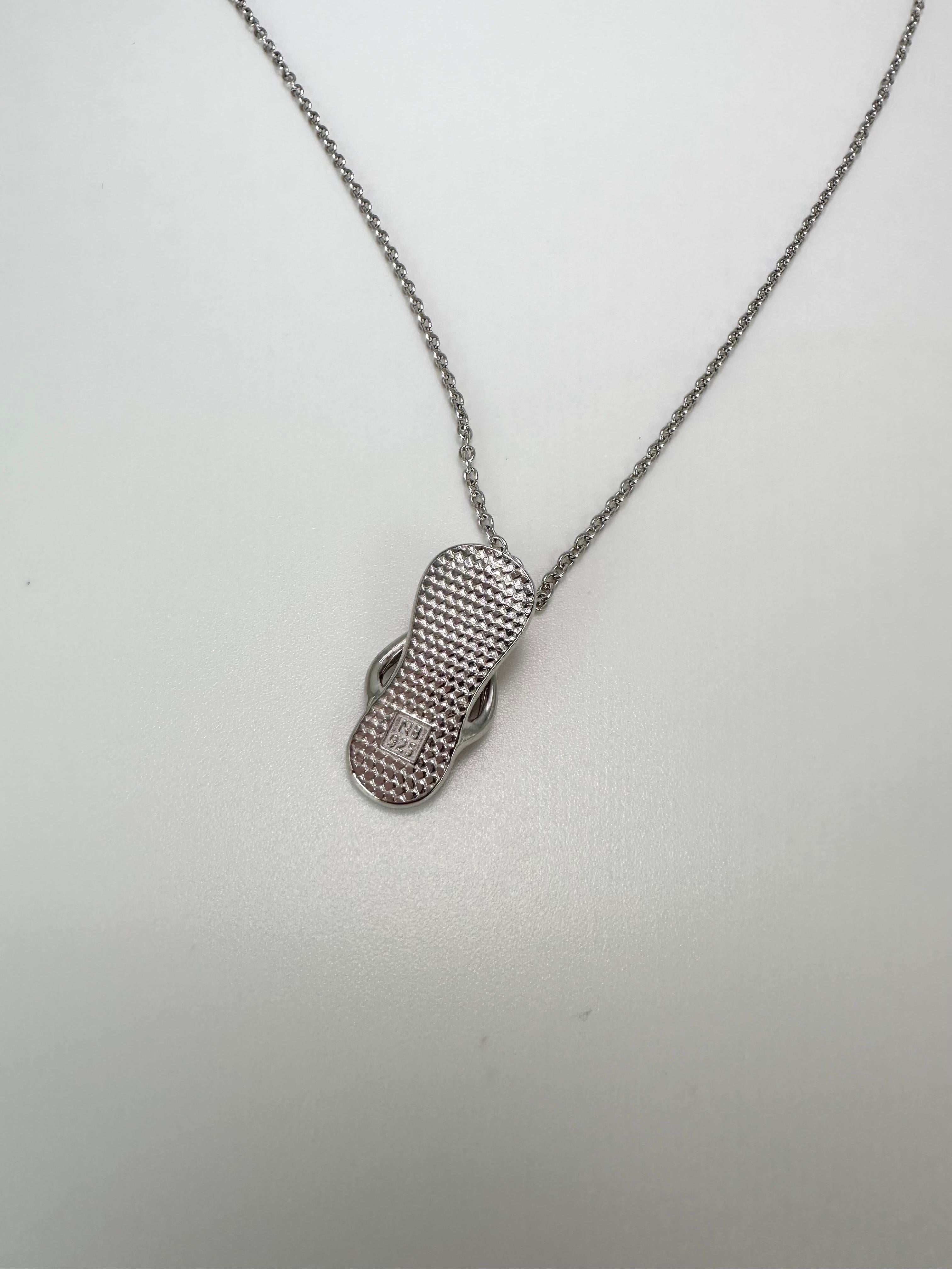 Enamel flipflop diamond pendant SS 25 unique pendant necklace summer In New Condition For Sale In Jupiter, FL