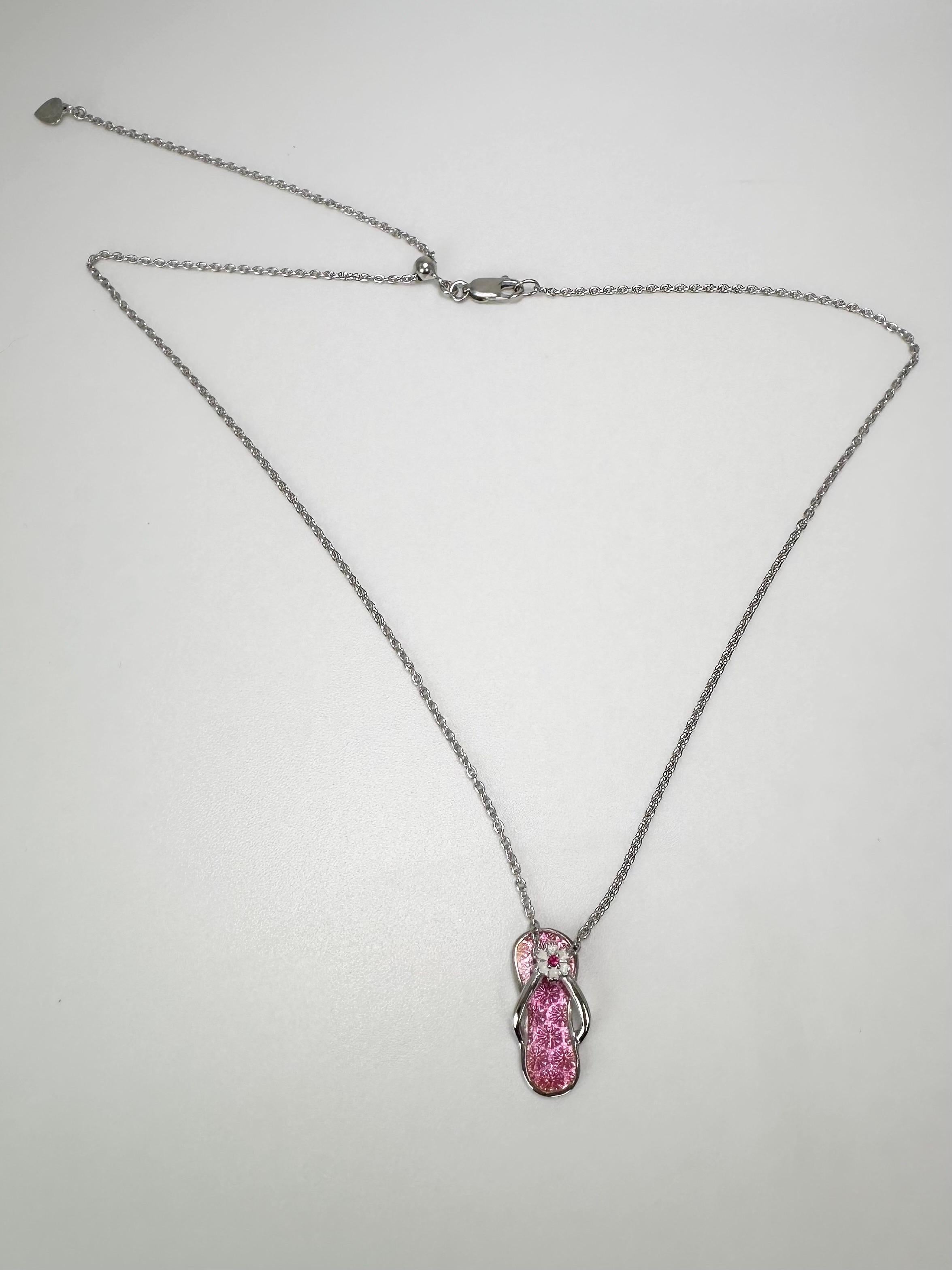 Women's or Men's Enamel flipflop diamond pendant SS 25 unique pendant necklace summer For Sale