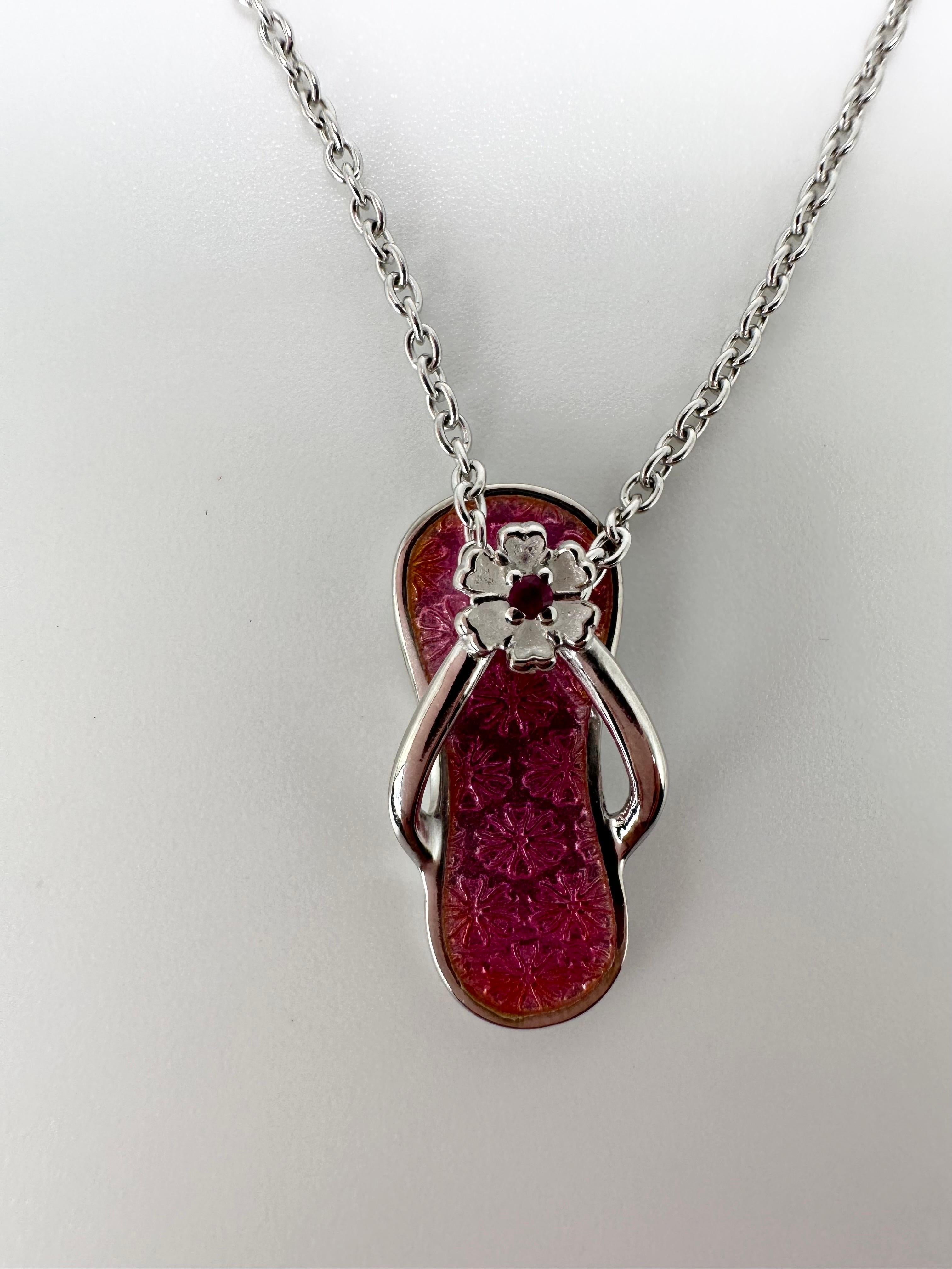 Enamel flipflop diamond pendant SS 25 unique pendant necklace summer For Sale 1