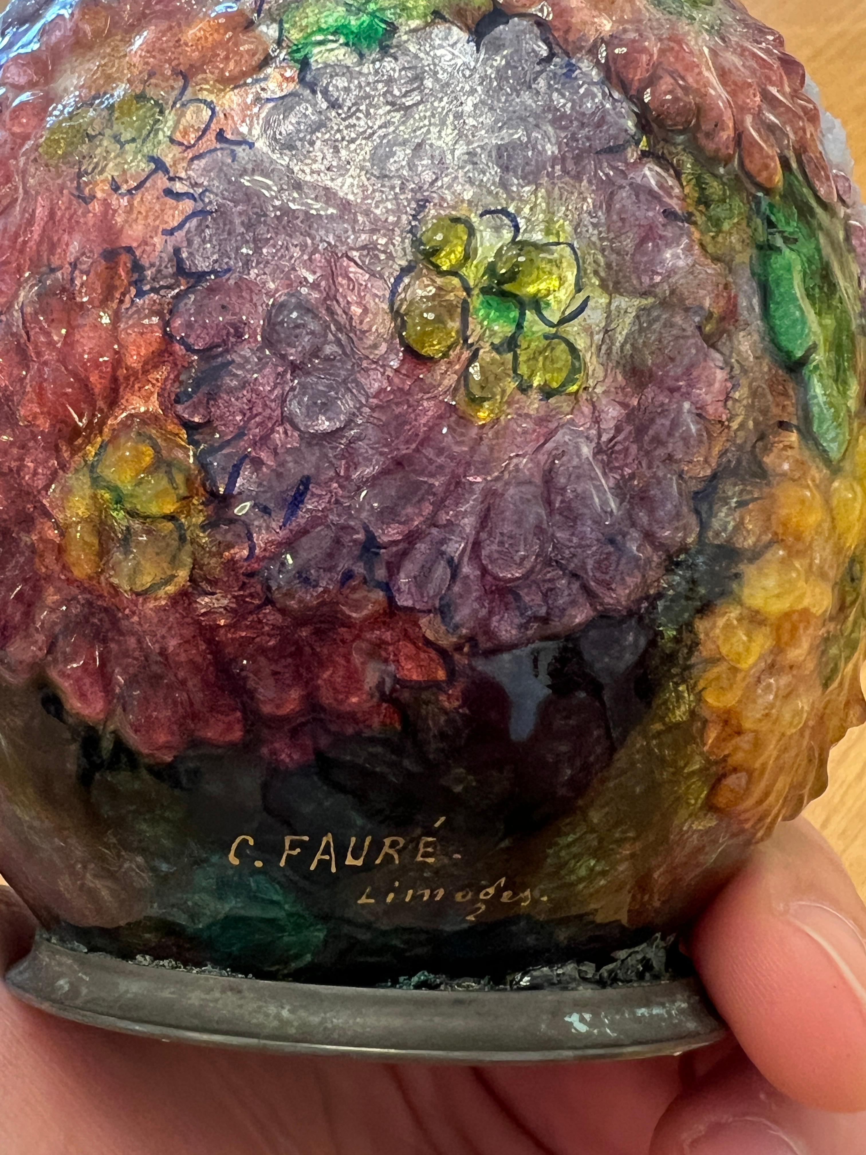 Enamel Floral Vase by Camille Fauré In Good Condition For Sale In Miami, FL