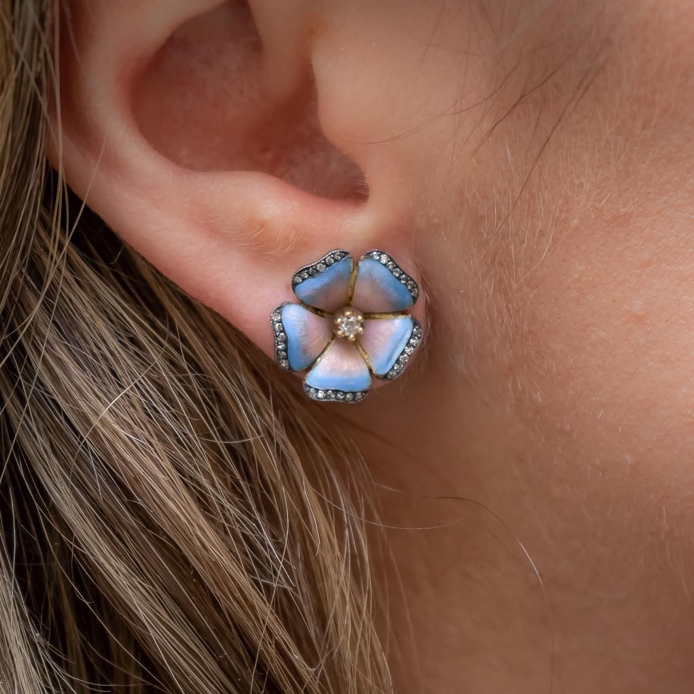 Enamel Flower Earrings In New Condition In London, GB