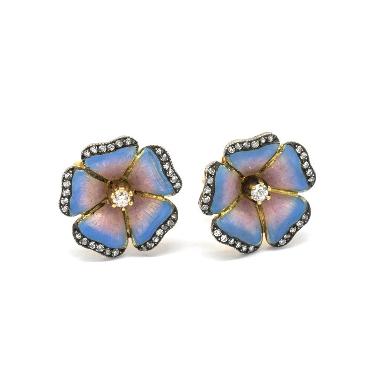 Enamel Flower Earrings at 1stDibs