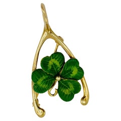 Antique Enamel Four Leaf Clover Wishbone Brooch