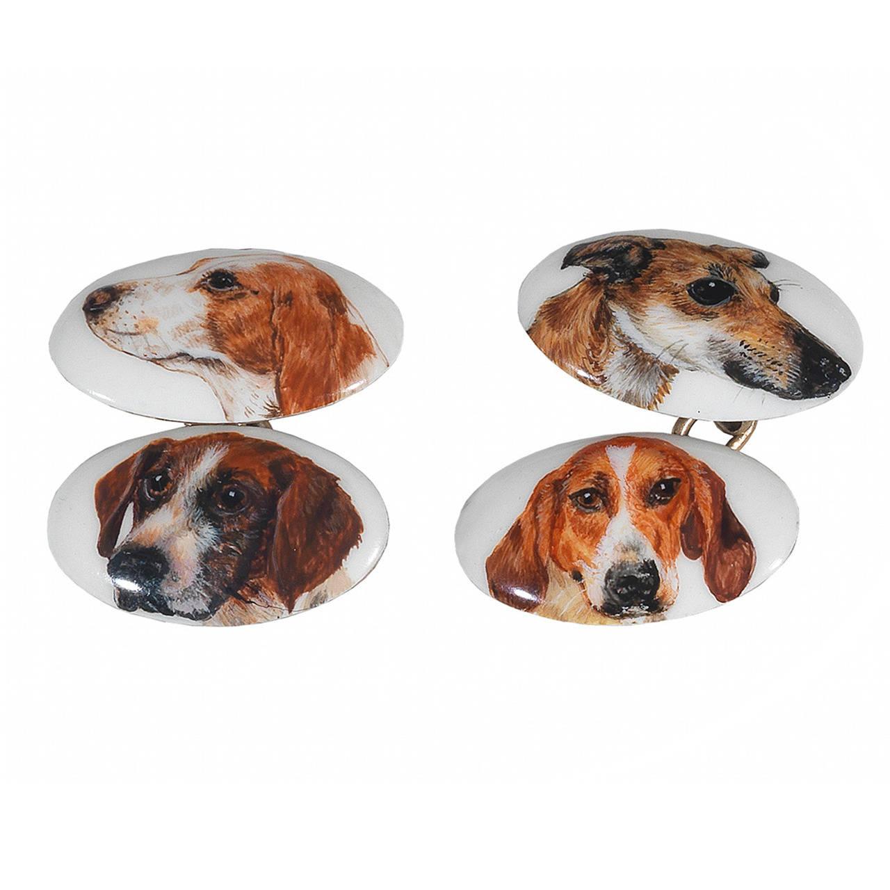 Art Deco Enamel Gold Dog Cufflinks For Sale