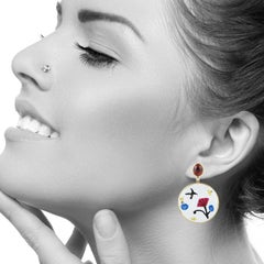 Pendientes de Oro de 18 Kilates Pintados a Mano con Esmalte Granate Diamante