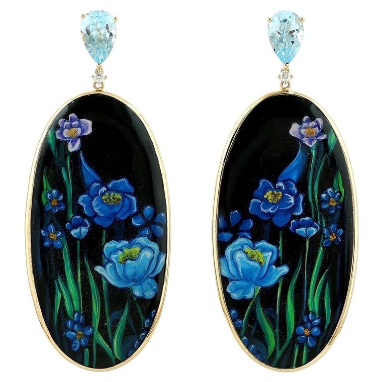 Artisanal Hand Painted Earrings Blue 603971 main image 1