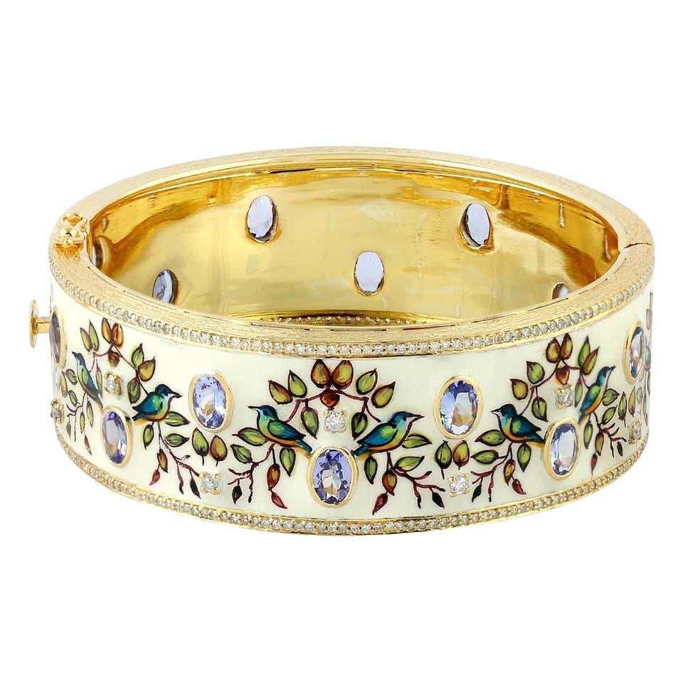 Enamel Bangle Enamel Hand Painted Diamond Bangle Bracelet For Sale at 1stDibs | hand ...