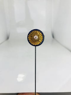 Enamel Hat Pin, French, circa 1830, Blue Colbolt Handmade and Centre Clear Stone