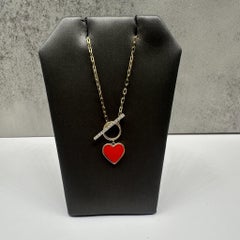 Enamel Heart Diamond Toggle Necklace 10kt Yellow Gold 0.09ctw New