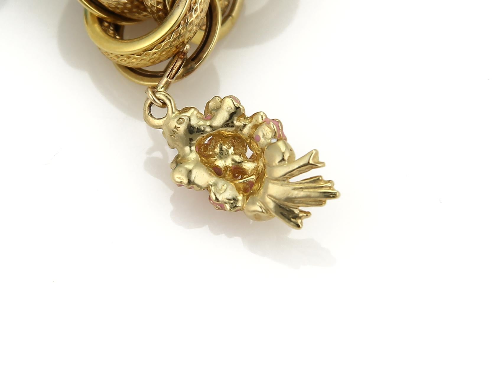 Enamel Hefty 10 Charms Large Triple Link 14k Yellow Gold Bracelet In Good Condition In Boca Raton, FL