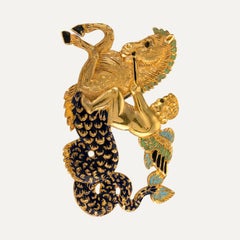 Antique Gold Enamel Hippocampus Brooch