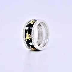 Enamel Horse Motif Diamond Ring 18 Karat White Gold