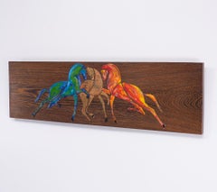 Enamel Horses on Wénge Panel, Mid-Century Modern, Swiss, 1960s