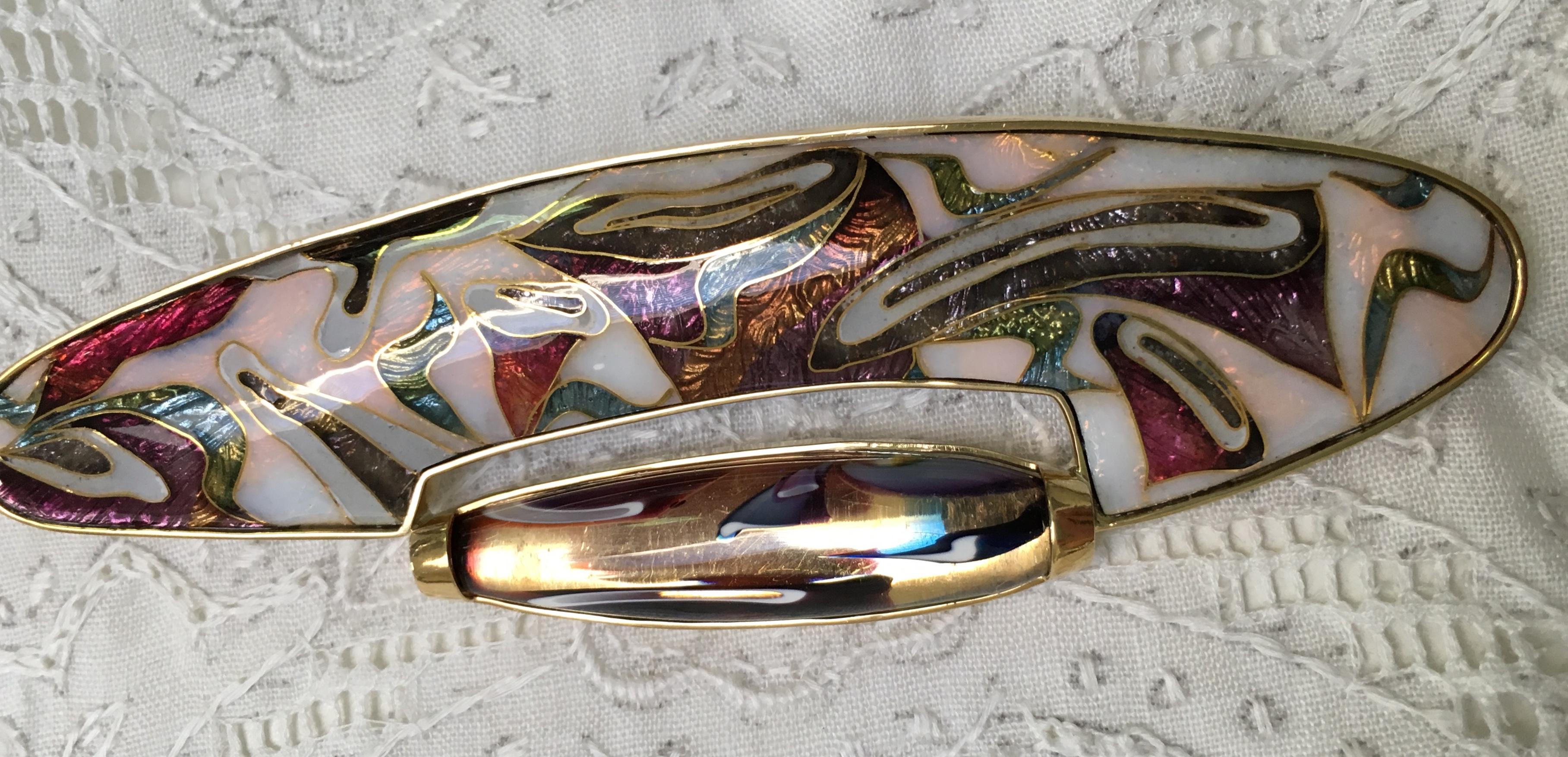 Enamel in 24, 22 & 18 Karat Gold & Sterling Silver, Dichroic Glass Brooch/Pendant In New Condition For Sale In Melbourne, AU