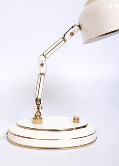 Italian Mid-Century Stilnovo Table Lamp, Cream Enamel & Brass, C.1950