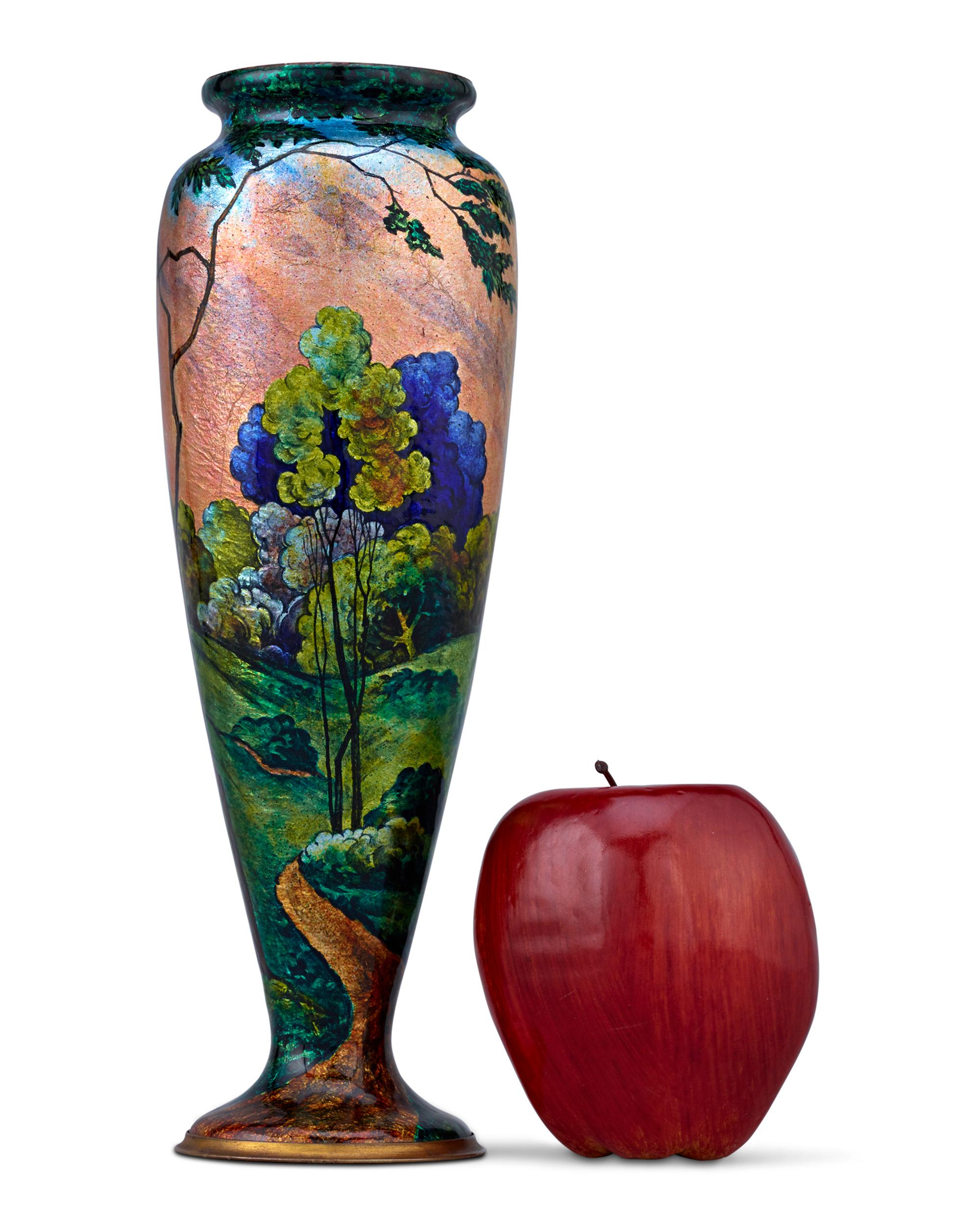 Art Deco Enamel Landscape Vase by Camille Fauré and Alexandre Marty