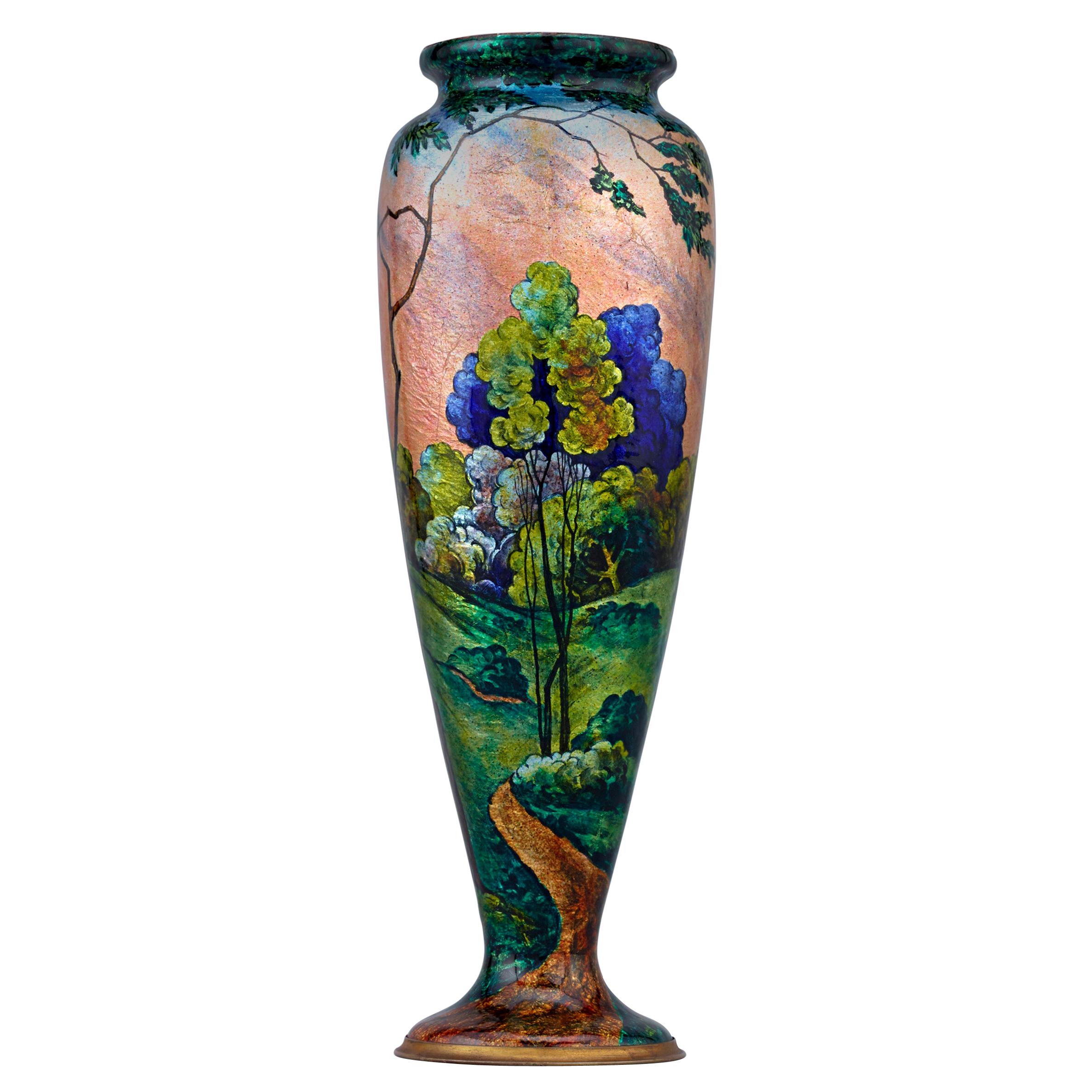 Enamel Landscape Vase by Camille Fauré and Alexandre Marty
