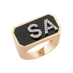 Enamel Letter Ring in 14k Rose Gold with White Diamond