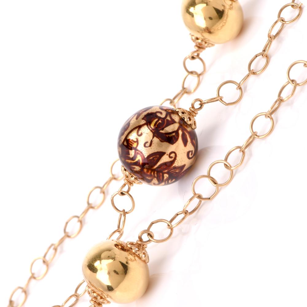 Enamel Long Chain Necklace 18 Karat Yellow Gold 1