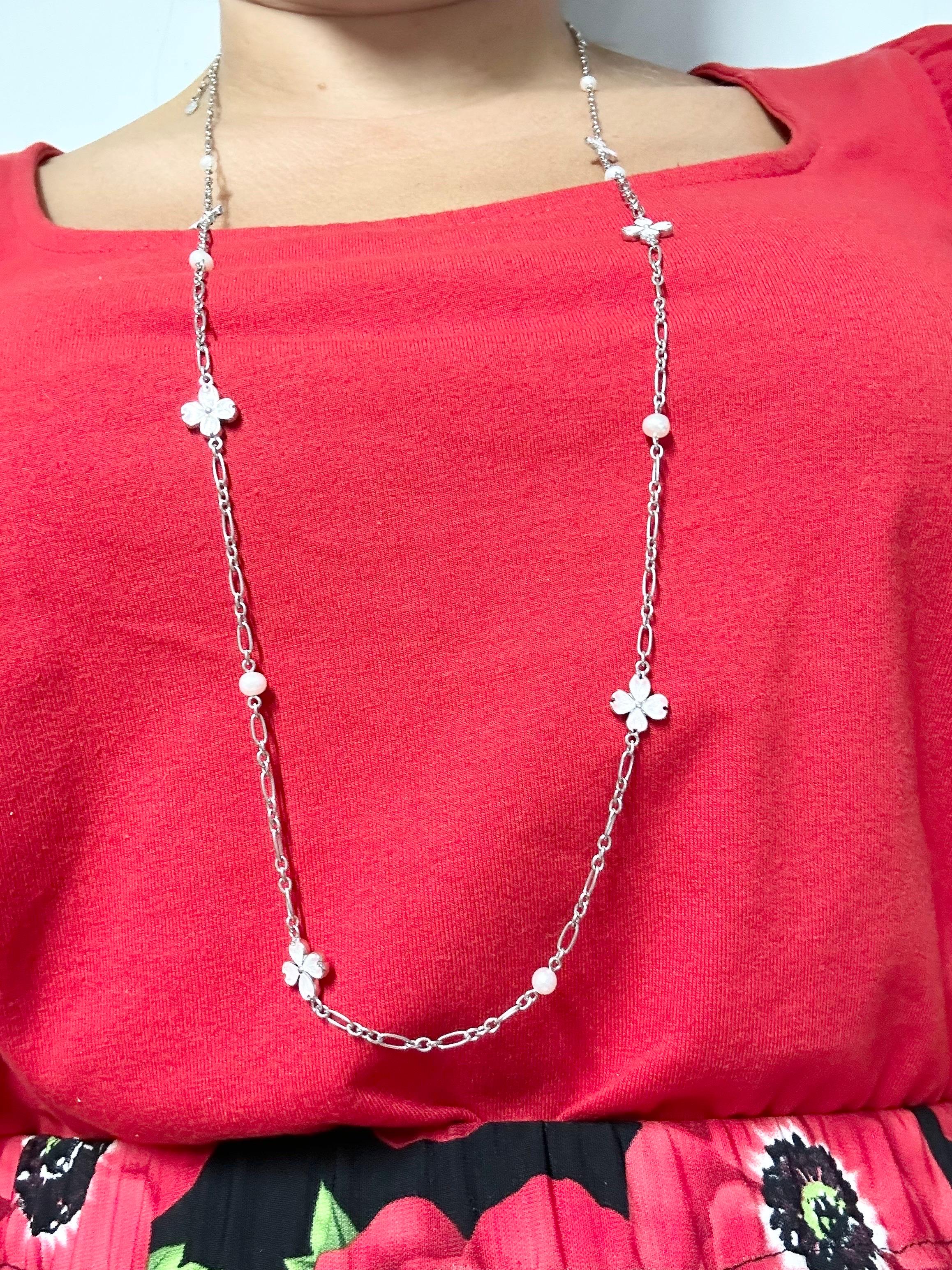 Enamel long chain necklace 925 silver chain  In New Condition For Sale In Jupiter, FL