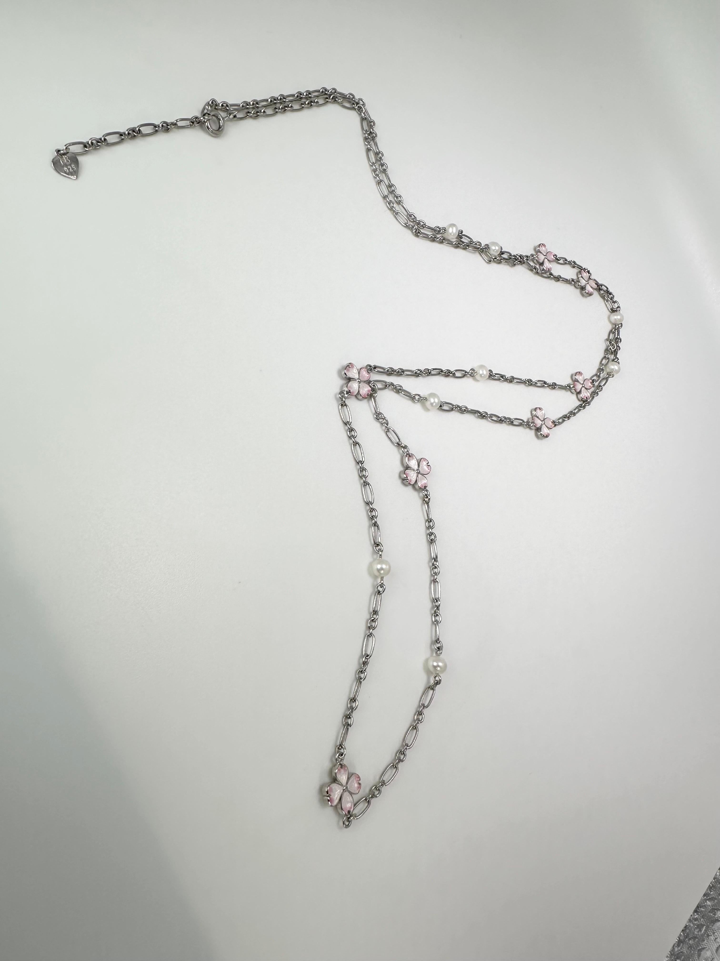 Women's or Men's Enamel long chain necklace 925 silver chain  For Sale