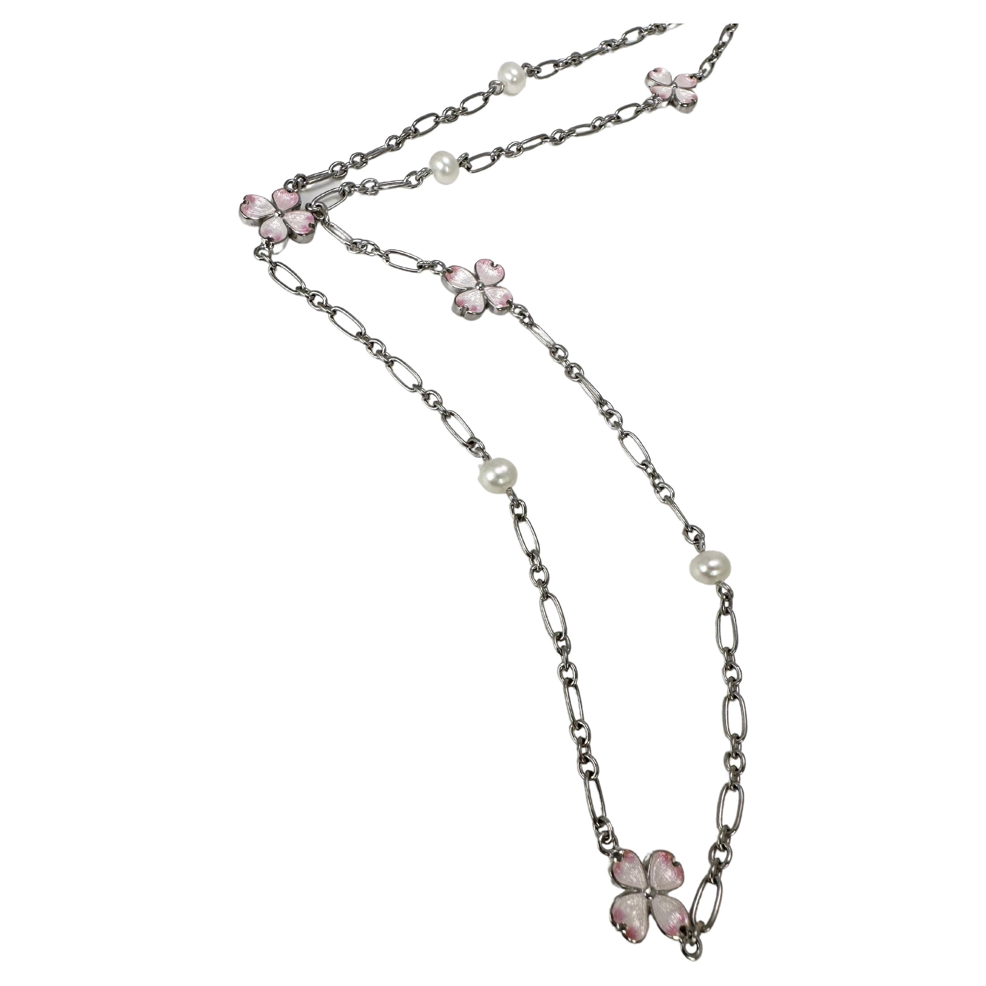 Enamel long chain necklace 925 silver chain 