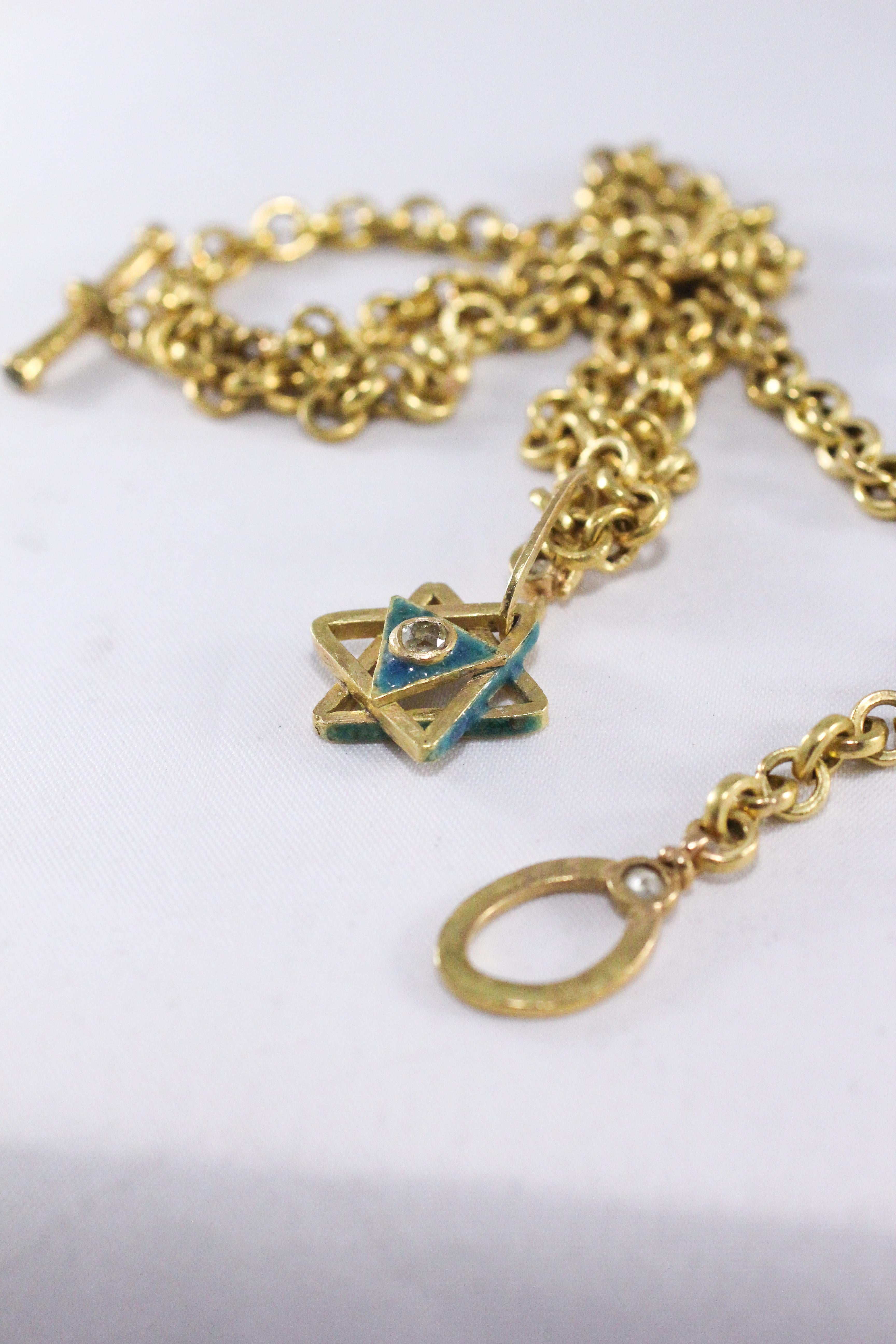 Enamel Magen David 18K Gold Chain Necklace Diamond Enhancer and Toggle Clasp For Sale 7