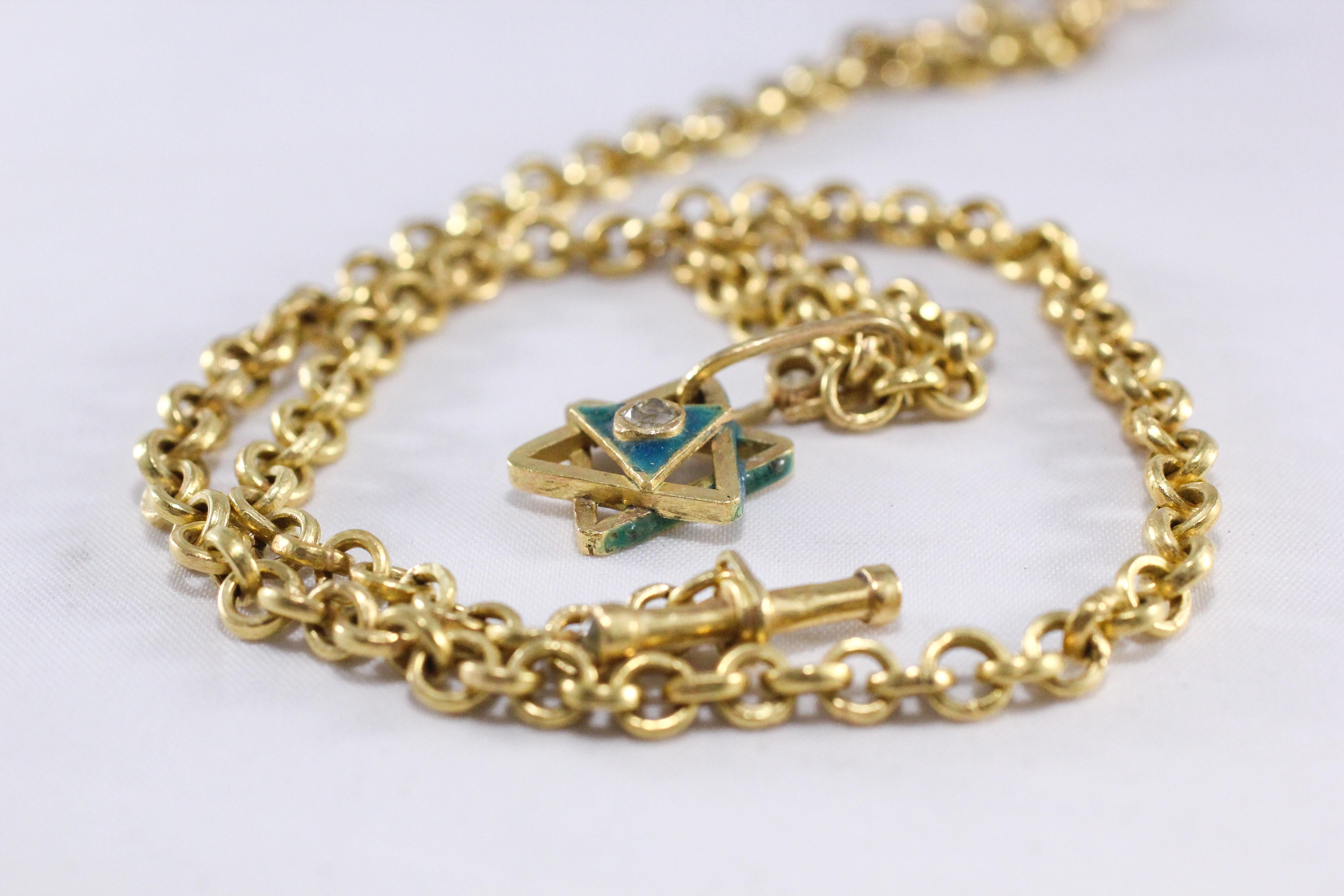 Emaille Magen David 18K Gold Kette Halskette Diamant-Anhänger und Knopfleiste mit Anhänger im Angebot 8