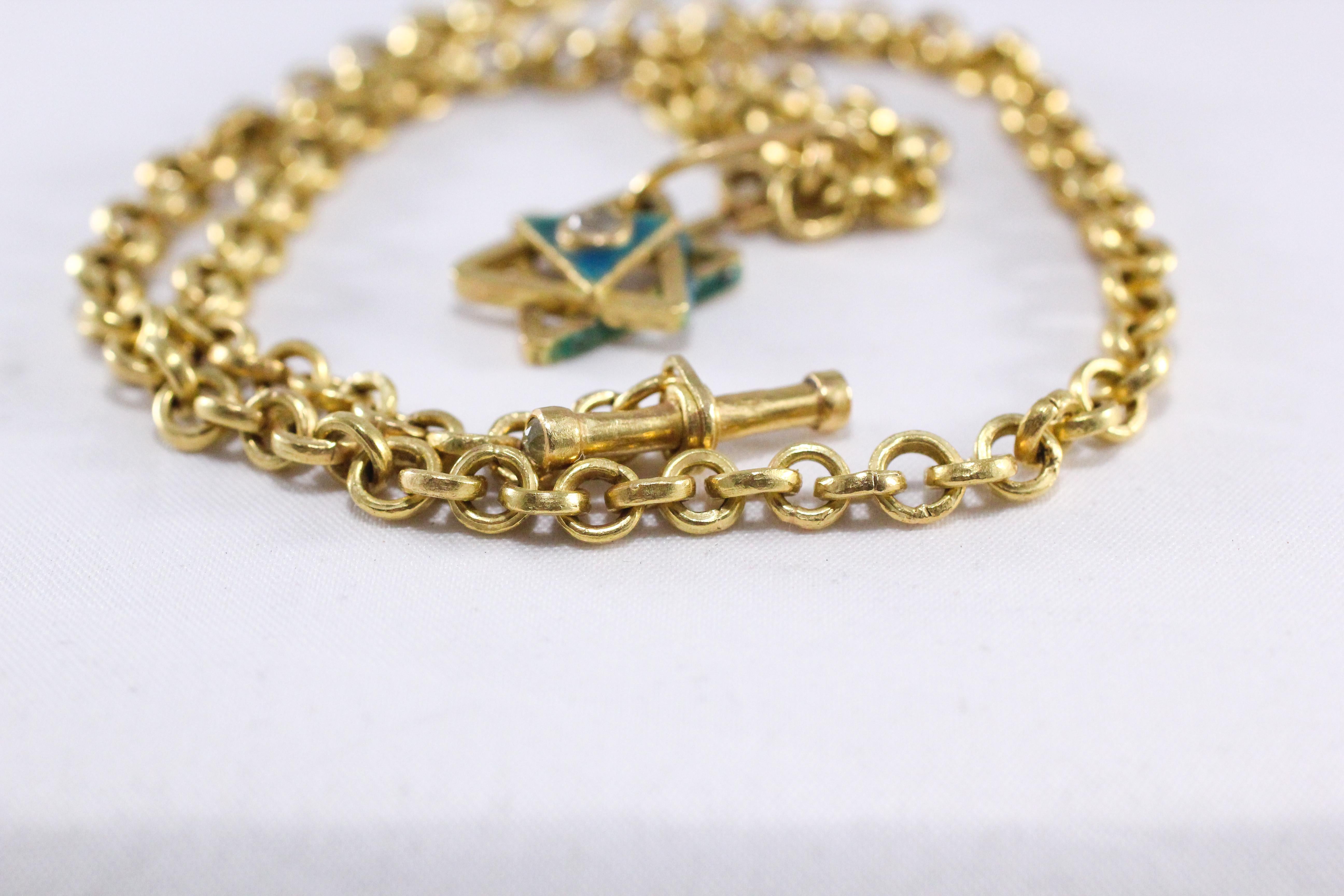 Emaille Magen David 18K Gold Kette Halskette Diamant-Anhänger und Knopfleiste mit Anhänger im Angebot 9
