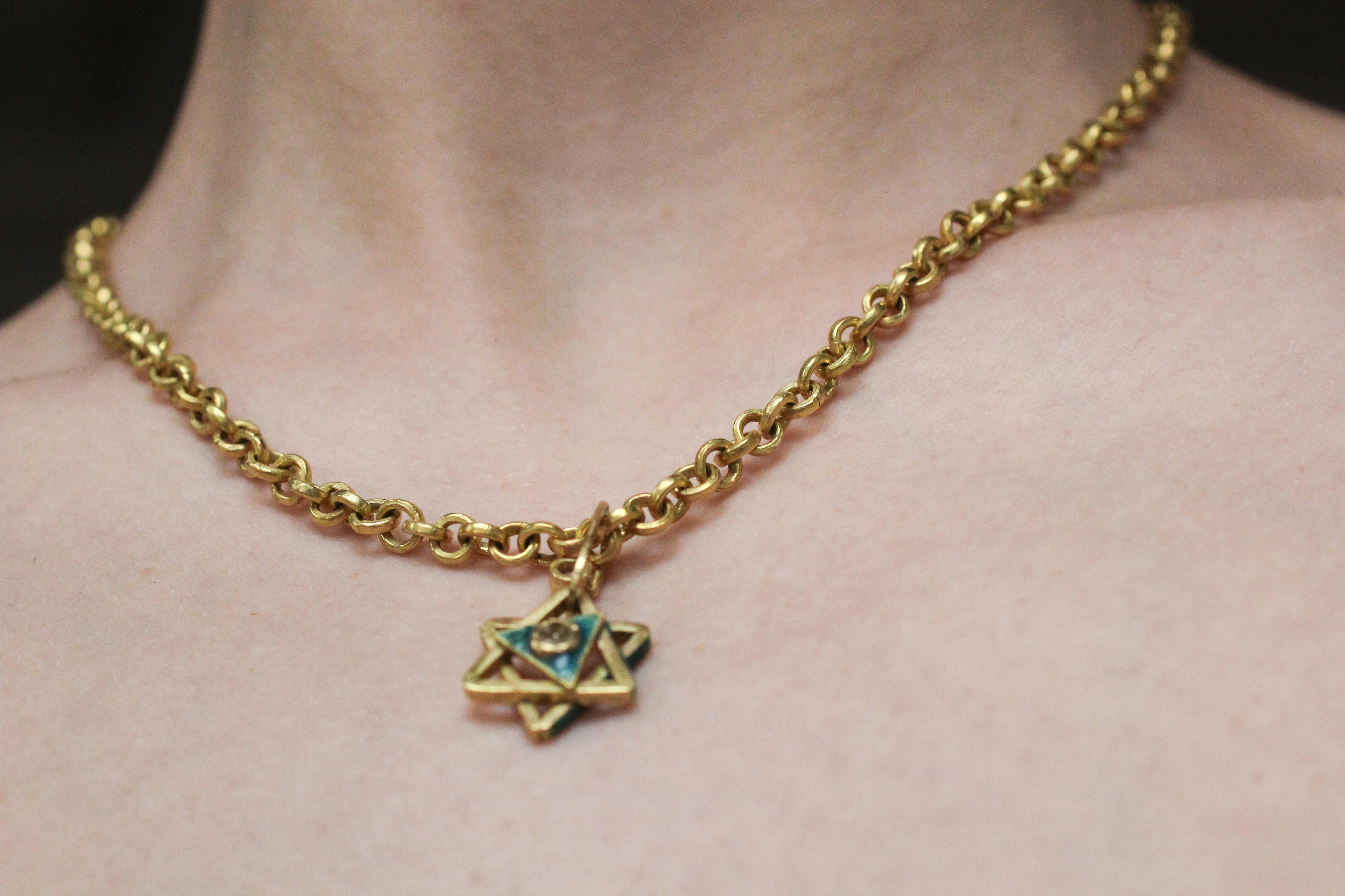 Enamel Magen David 18K Gold Chain Necklace Diamond Enhancer and Toggle Clasp For Sale 13