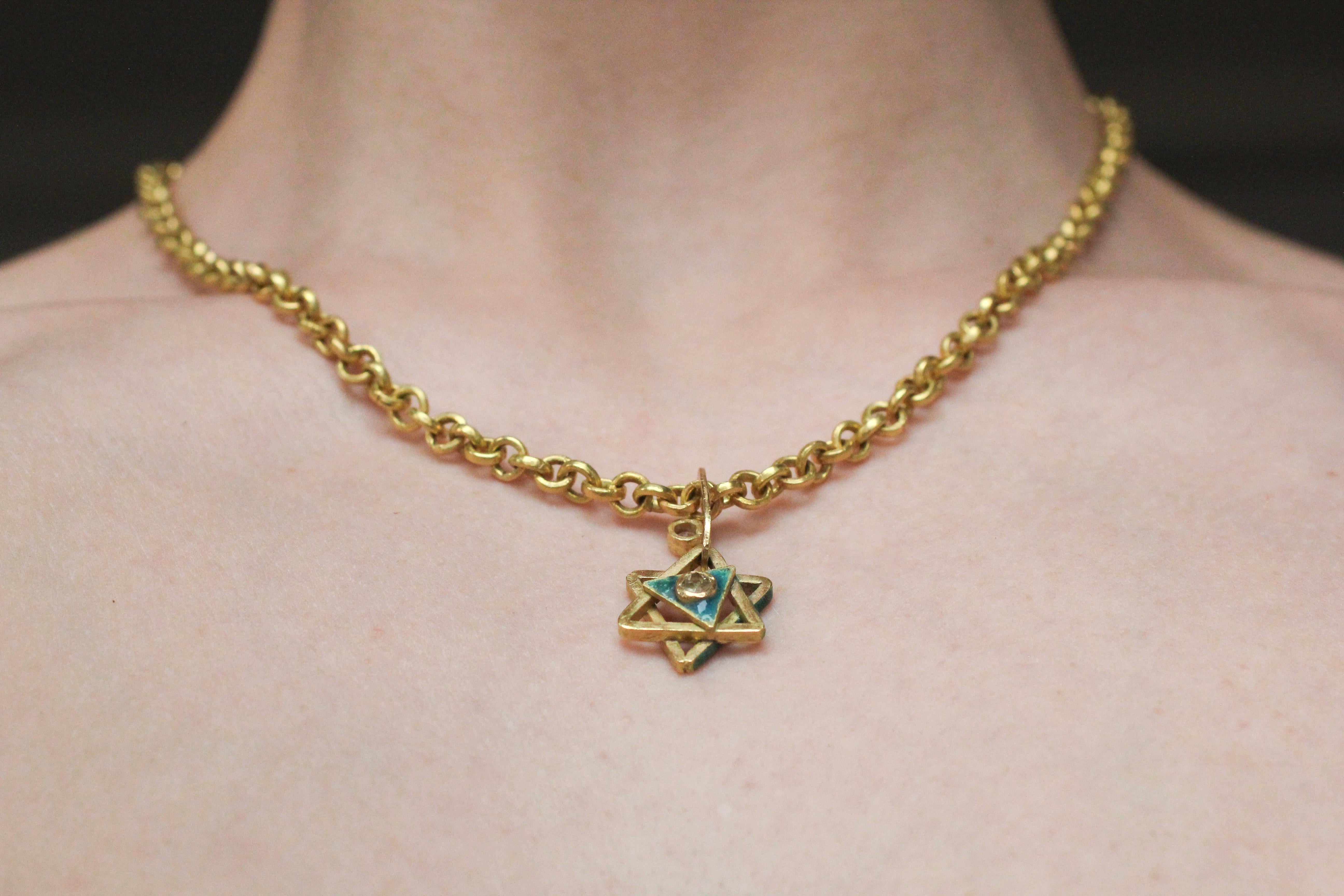 Enamel Magen David 18K Gold Chain Necklace Diamond Enhancer and Toggle Clasp For Sale 14