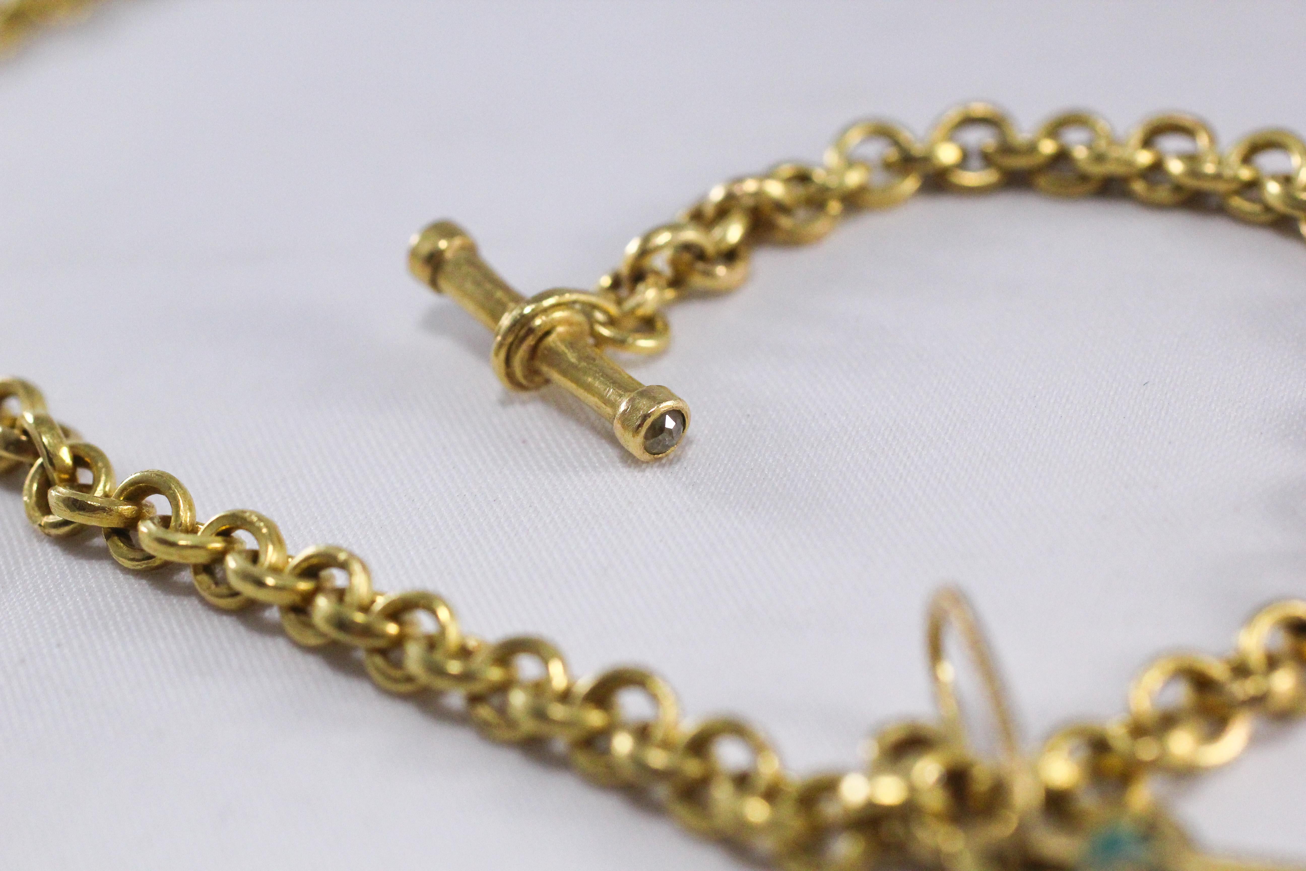 Emaille Magen David 18K Gold Kette Halskette Diamant-Anhänger und Knopfleiste mit Anhänger im Zustand „Neu“ im Angebot in New York, NY