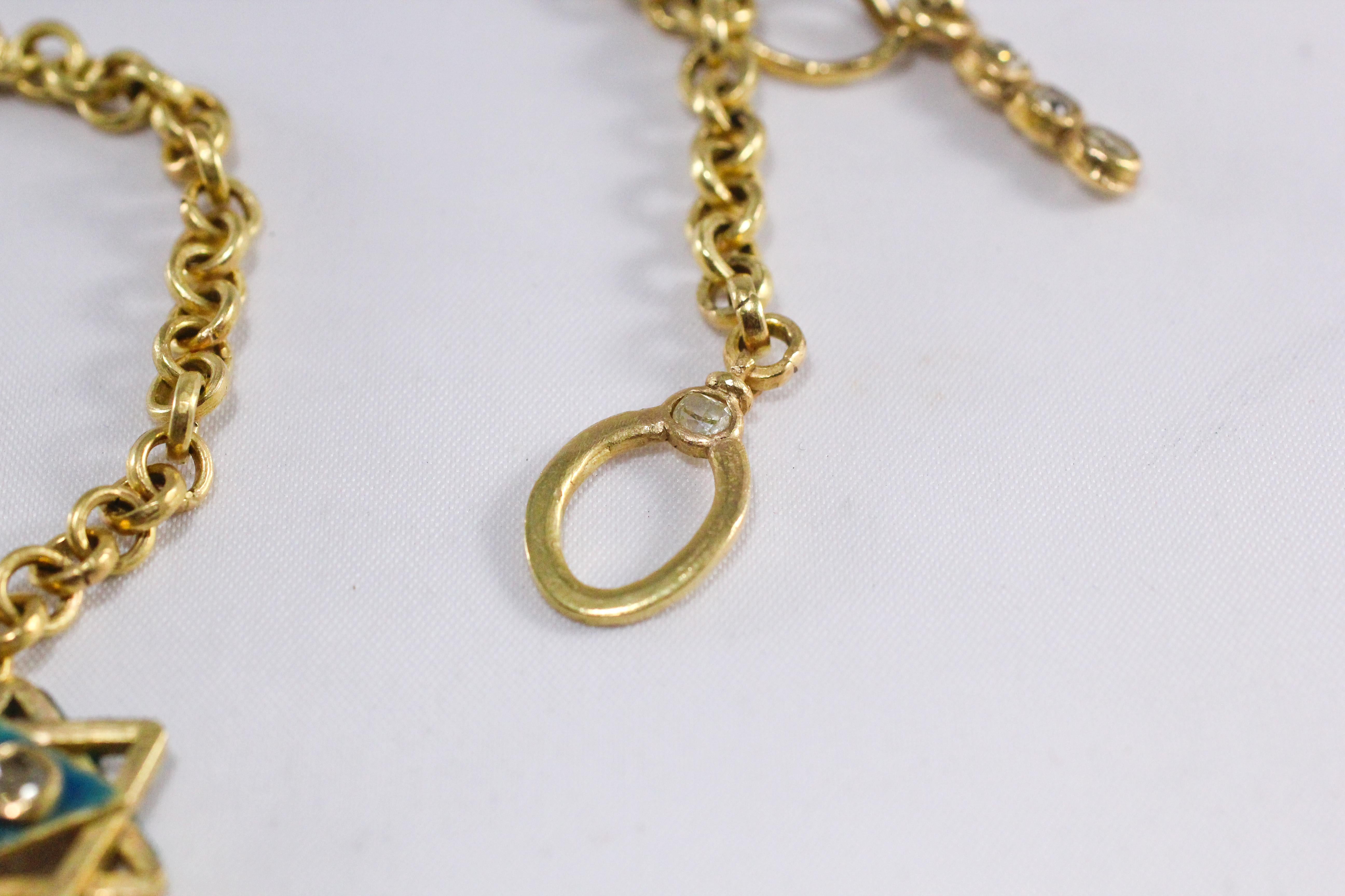 Emaille Magen David 18K Gold Kette Halskette Diamant-Anhänger und Knopfleiste mit Anhänger für Damen oder Herren im Angebot