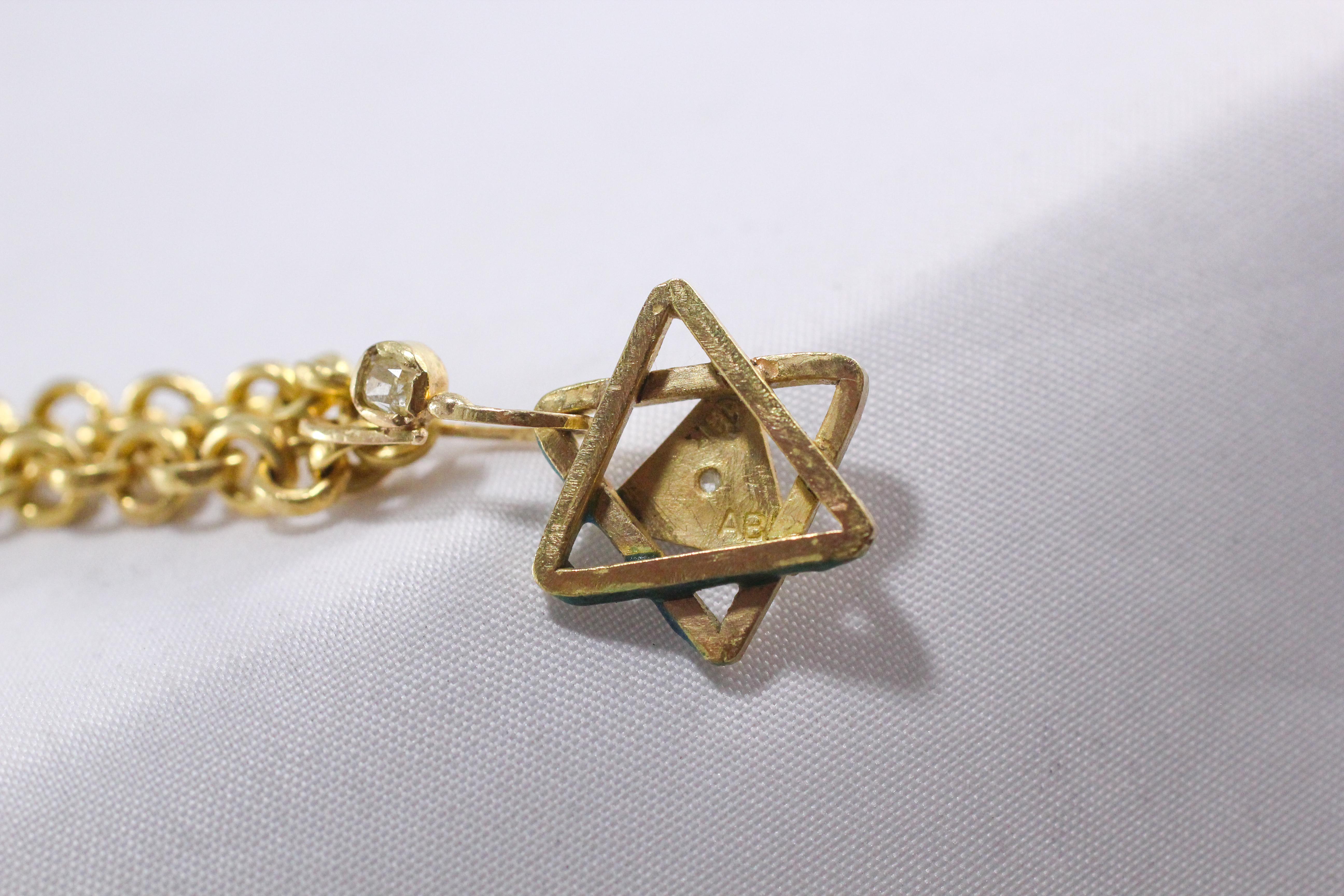 Emaille Magen David 18K Gold Kette Halskette Diamant-Anhänger und Knopfleiste mit Anhänger im Angebot 2