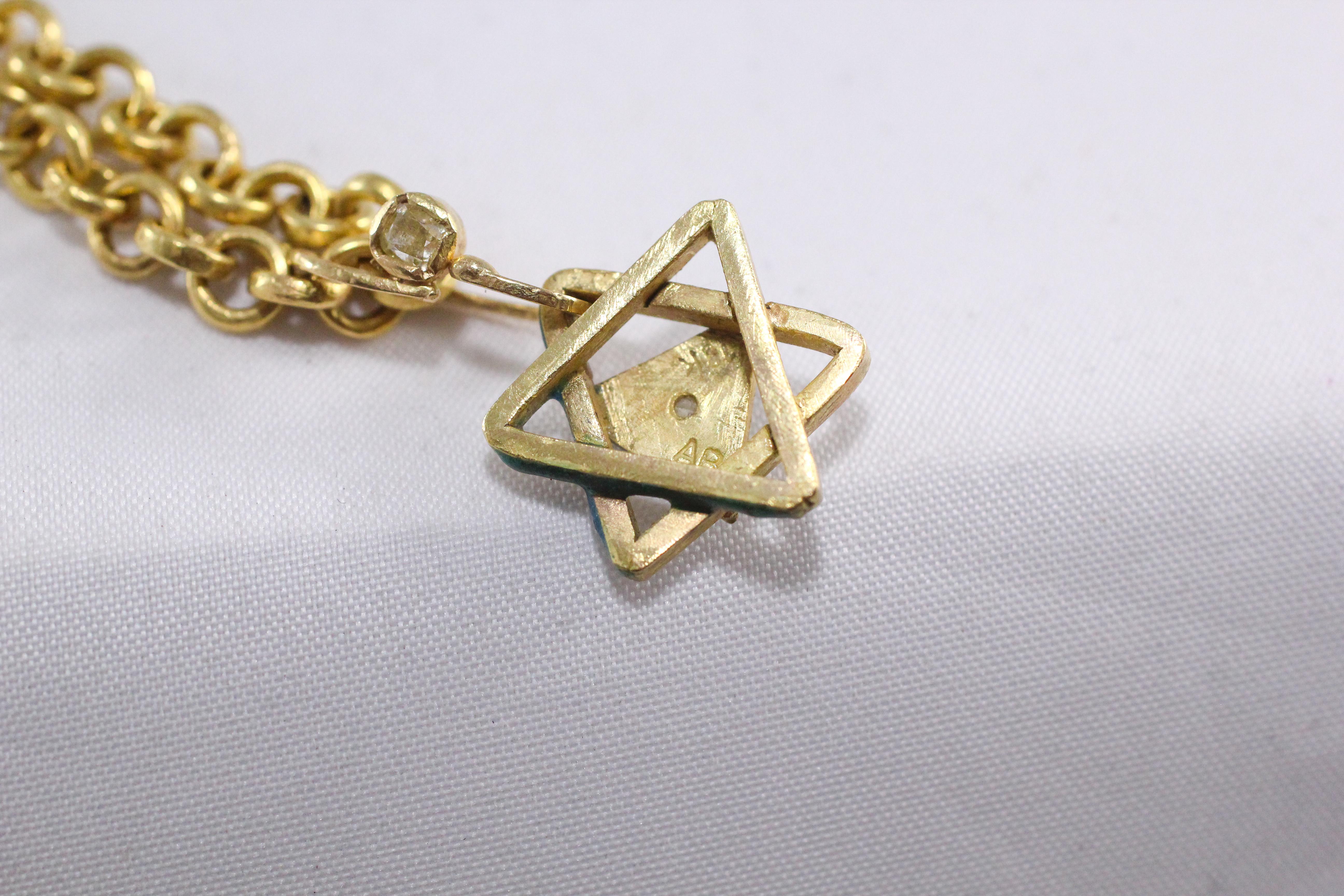 Enamel Magen David 18K Gold Chain Necklace Diamond Enhancer and Toggle Clasp For Sale 3