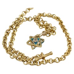 Used Enamel Magen David 18K Gold Chain Necklace Diamond Enhancer and Toggle Clasp