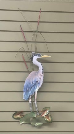 Scultura da parete in smalto e metalli misti con gru di Bovano