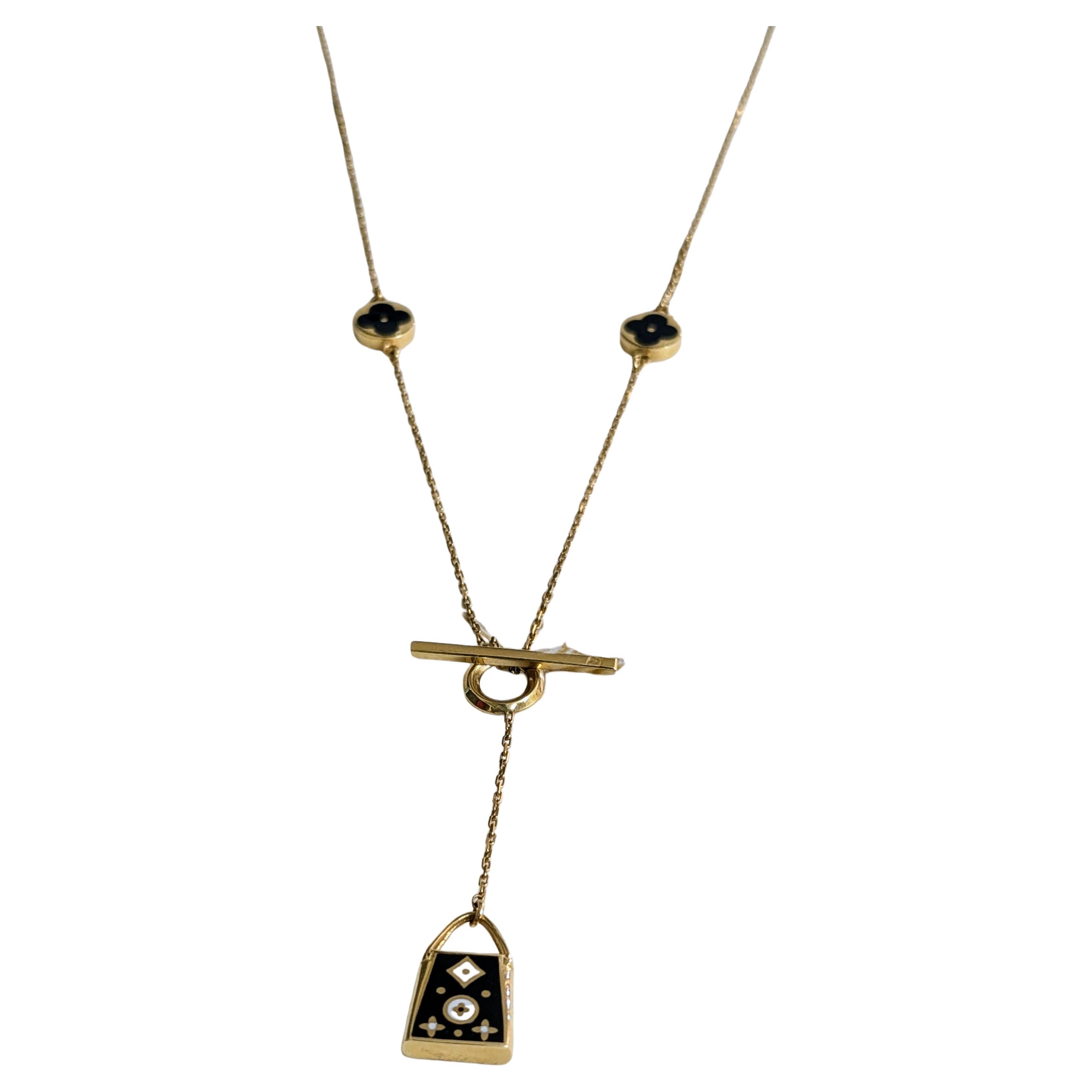 Enamel Monogram Flowers 18k gold OT buckle chain necklace
