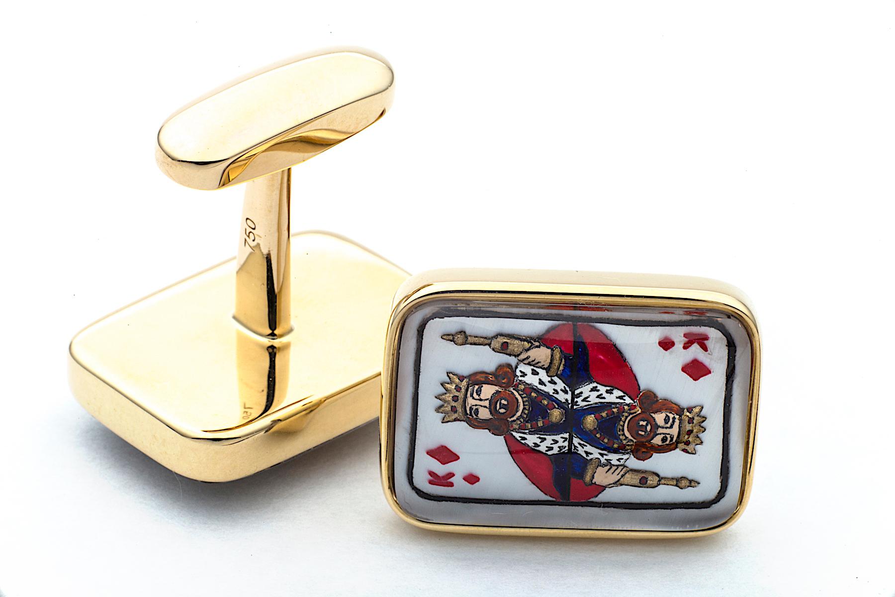 Enamel Mother-of-Pearl Gold Playing Card Cufflinks In New Condition In Greenwich, CT
