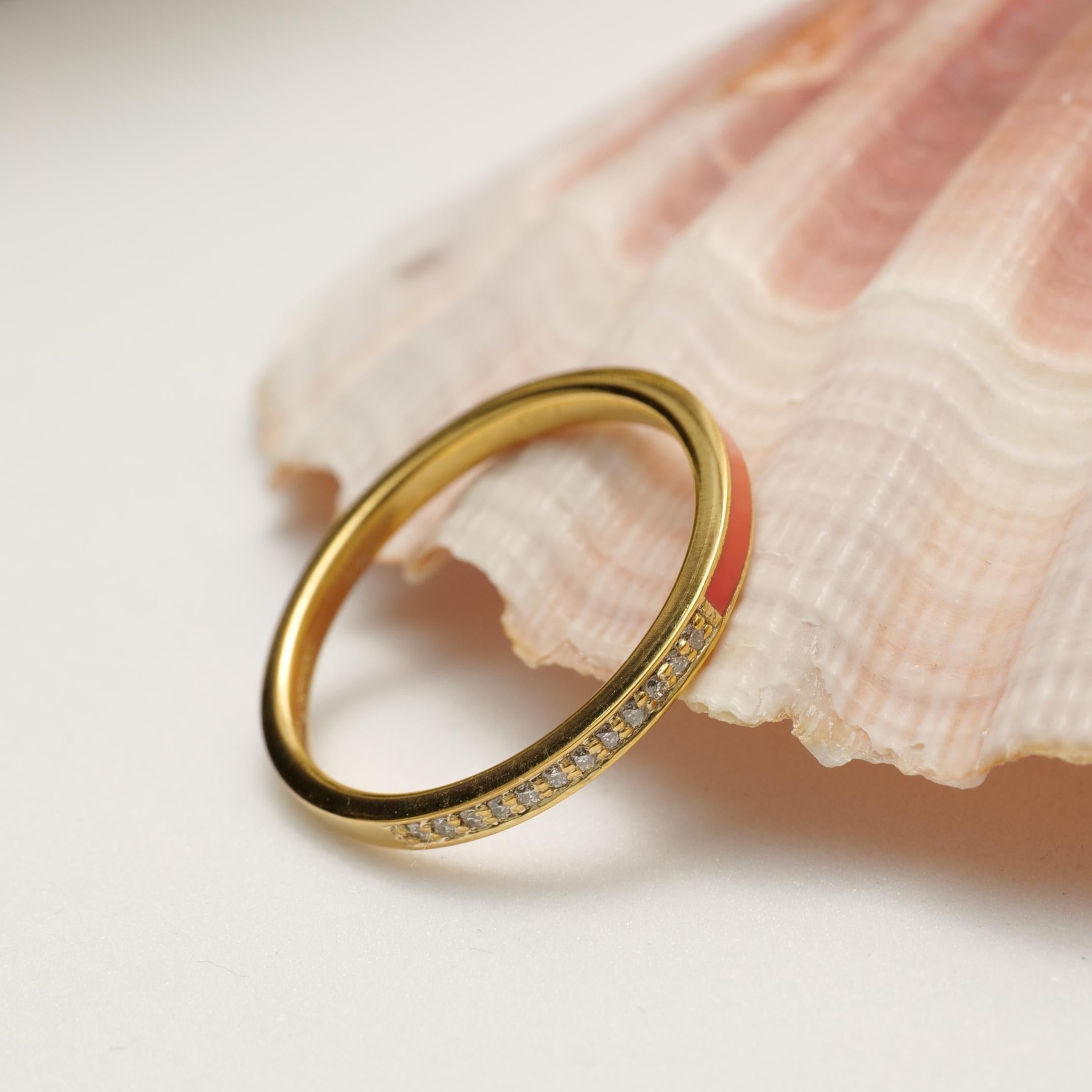 Emaille Naturdiamant Eternity Band Ring in 14K massivem Gold (zertifiziert) (Rundschliff) im Angebot