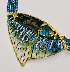 Enamel Necklace, 24, 22 & 18 Karat Gold, Labradorite, Druzy Quartz, Kynite Beads