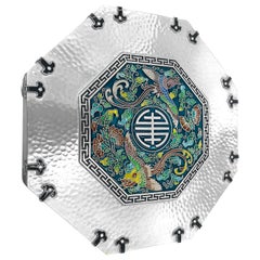 Enamel Octagon Silver Box with 5 Sections Inside, 0.99 Karat Silver